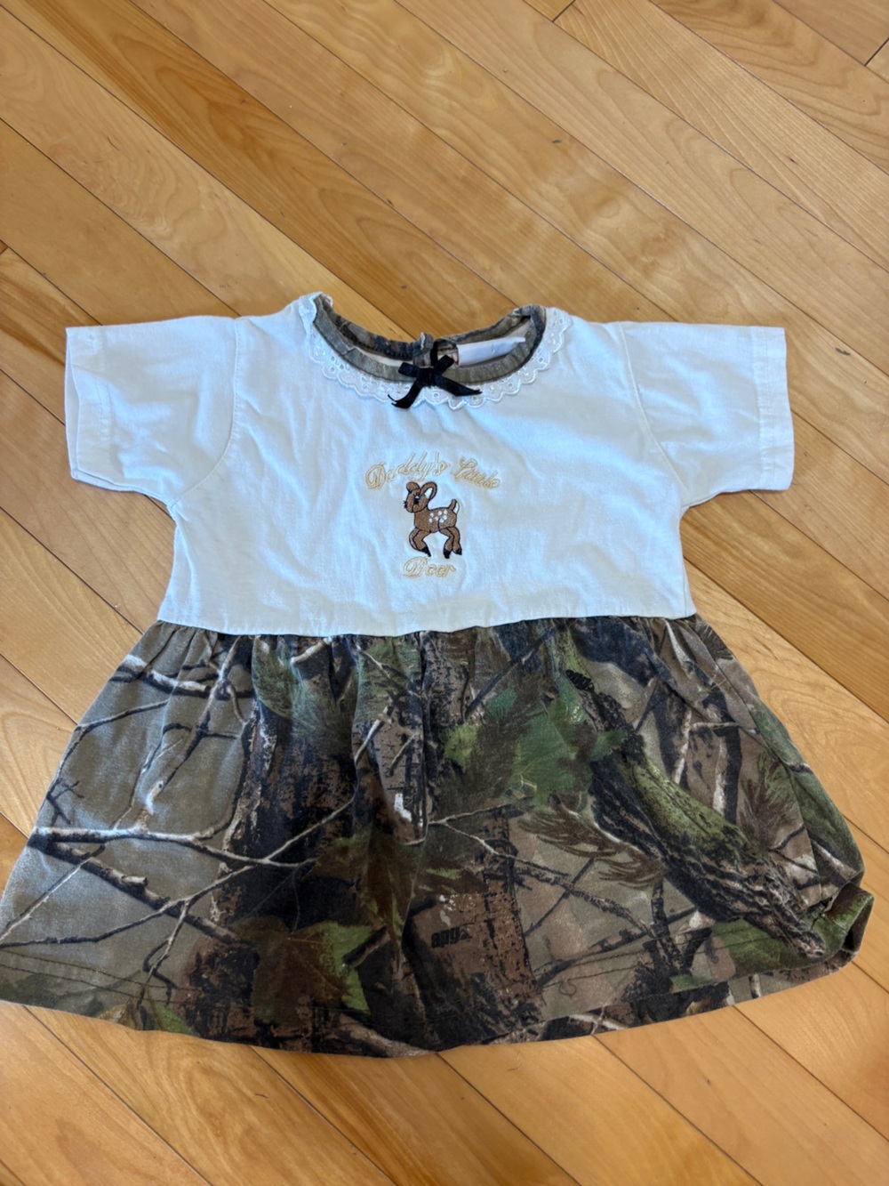 camo girls dress bodysuit with skirt “daddy’s little deer” 2T toddler lace